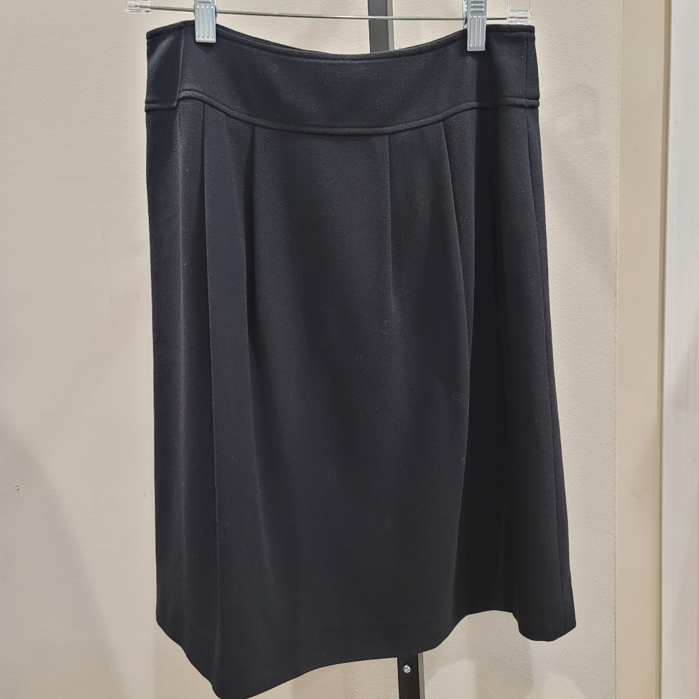 Sz 6 Stretch Black Ann Taylor LOFT A-line Knife Pleated Skirt